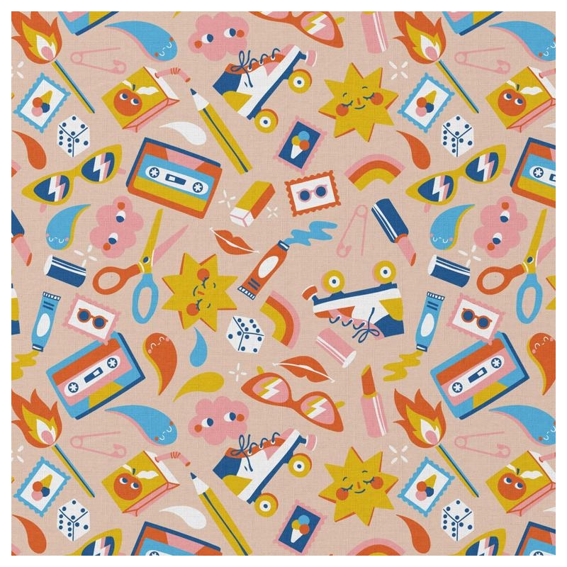 Printed Cotton POLIN Peach / Vivid Multicolored